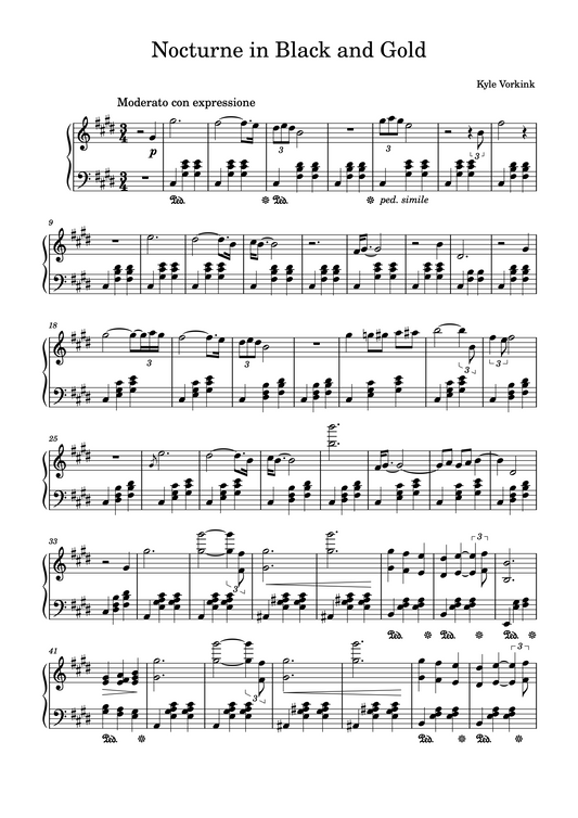 Nocturne in Black and Gold - Sheet Music [Digital Download PDF] - Kyle Vorkink