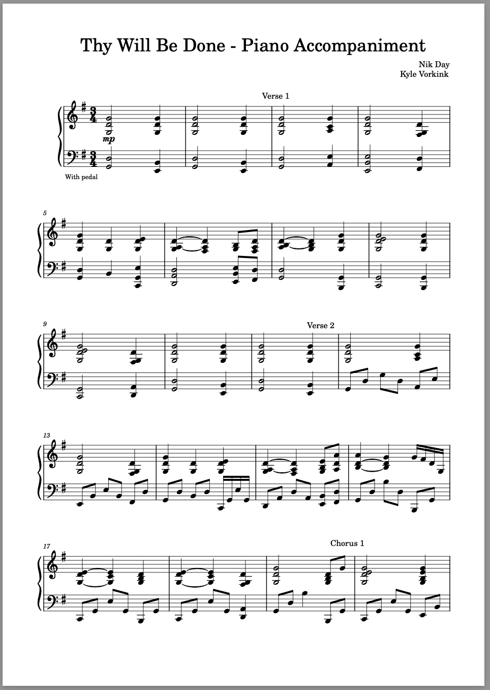 Thy Will Be Done - Sheet Music - [Digital Download PDF] - Kyle Vorkink and Nik Day