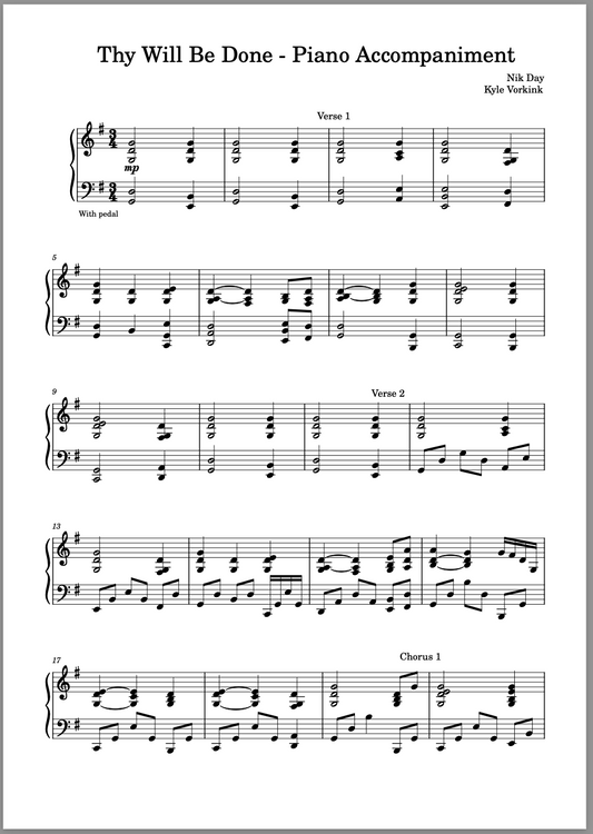 Thy Will Be Done - Sheet Music - [Digital Download PDF] - Kyle Vorkink and Nik Day