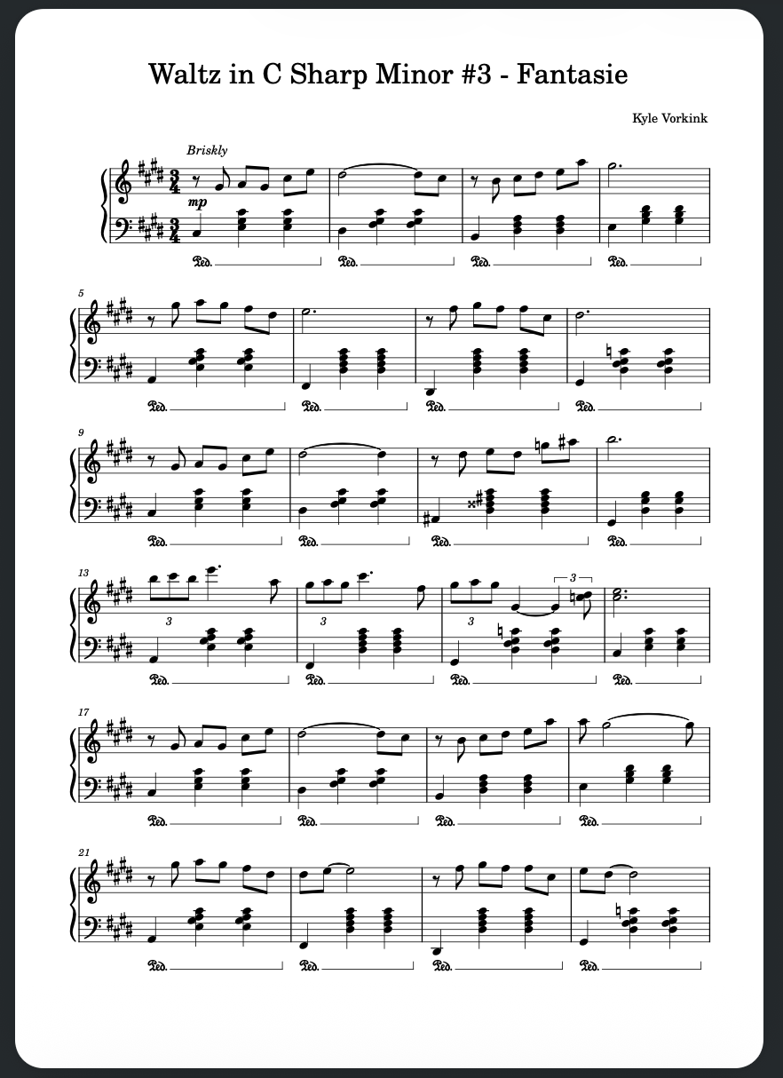 Waltz In C sharp Minor #3 - Fantasie - Sheet Music [Digital Download PDF] - Kyle Vorkink