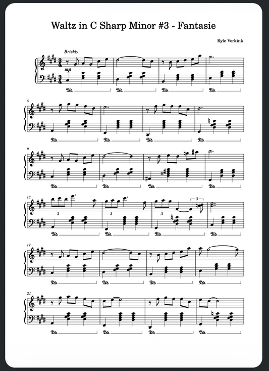 Waltz In C sharp Minor #3 - Fantasie - Sheet Music [Digital Download PDF] - Kyle Vorkink