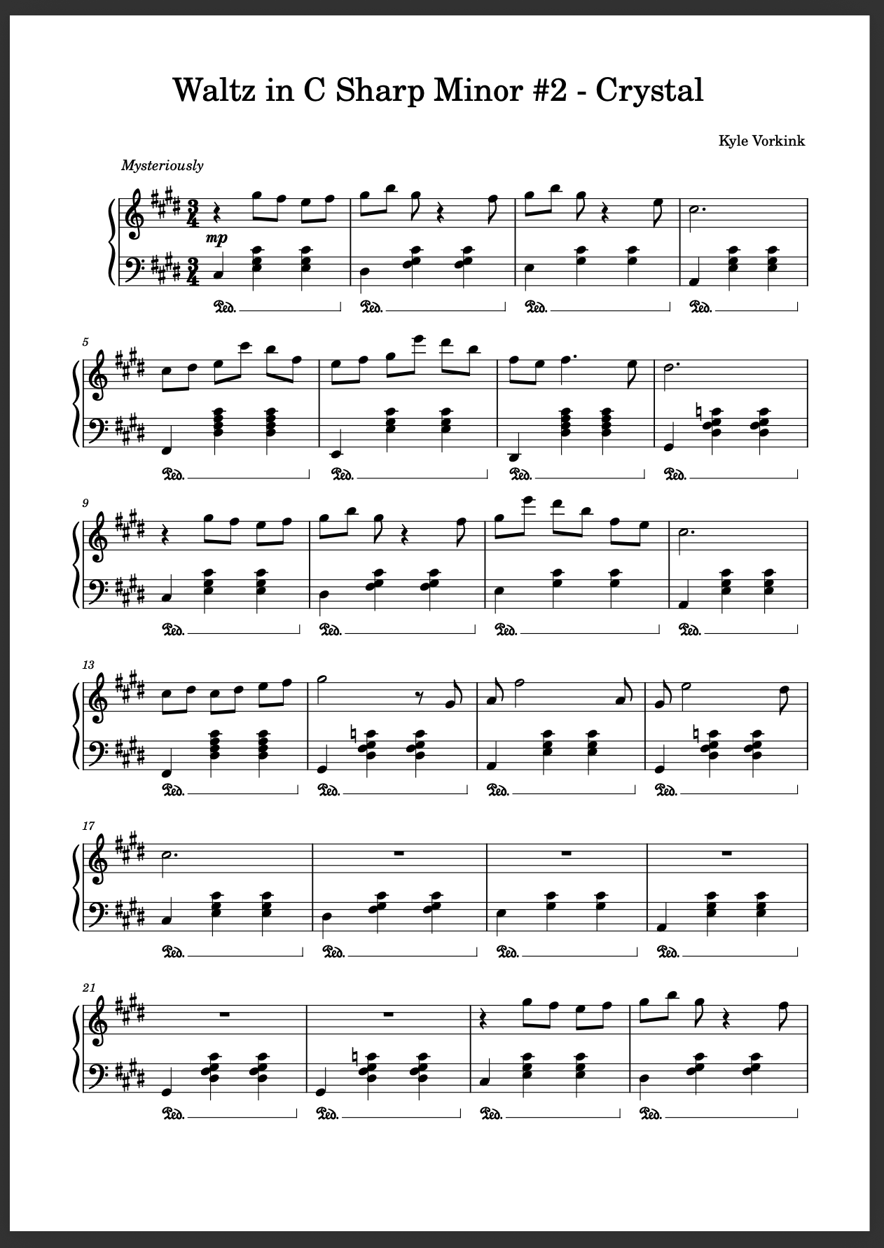 Waltz In C sharp Minor #2 - Crystal - Sheet Music [Digital Download PDF] - Kyle Vorkink