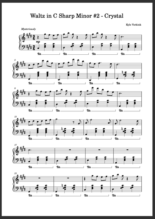 Waltz In C sharp Minor #2 - Crystal - Sheet Music [Digital Download PDF] - Kyle Vorkink